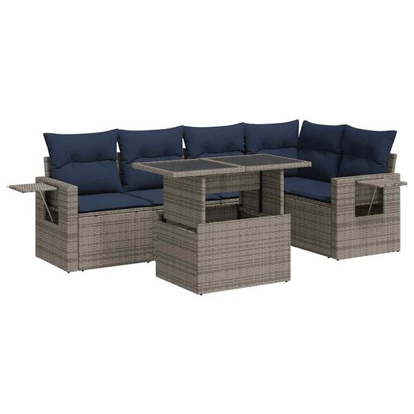 vidaXL 6 Piece Garden Sofa Set with Cushions Grey Poly Rattan Acacia