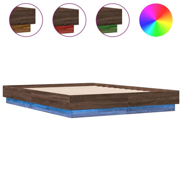 vidaXL Bed Frame with LED without Mattress Brown Oak 135x190 cm Double
