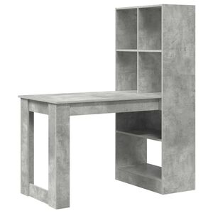 vidaXL Desk with Shelf Concrete Grey 122 x 67 x 145 cm Engineered Wood