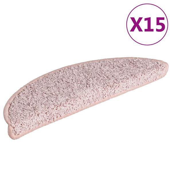 vidaXL Stair Mats 15 pcs 56x17x3 cm Light Pink Half Round