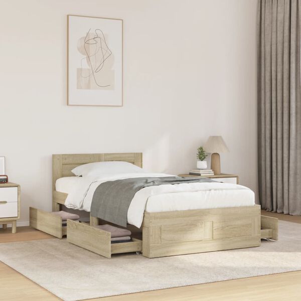 vidaXL Bed Frame with Headboard without Mattress Sonoma Oak 100x200 cm