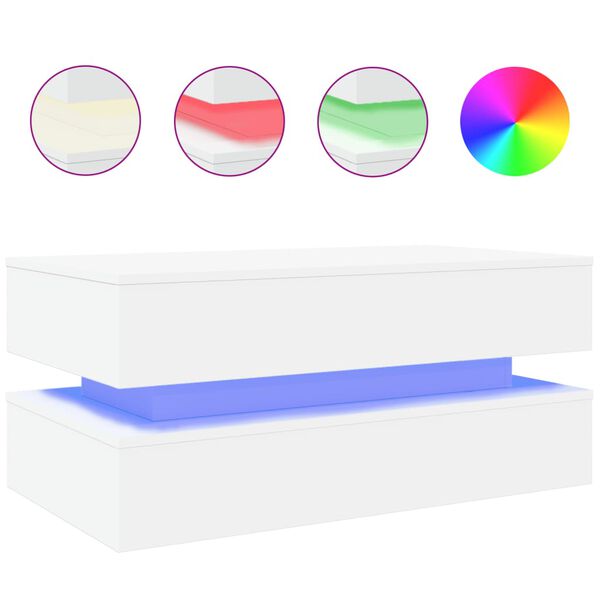 vidaXL Coffee Table with LED Lights White 90x50x40 cm