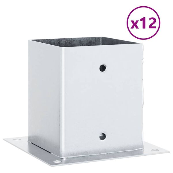 vidaXL Post Bases Square 12 pcs Silver 101x101 mm Galvanised Steel