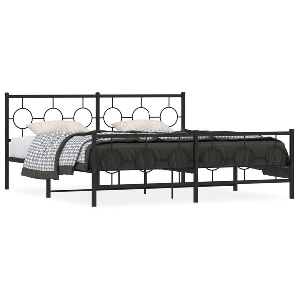 vidaXL Metal Bed Frame without Mattress with Footboard Black 180x200cm