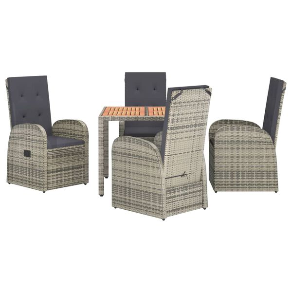 vidaXL 5 Piece Garden Dining Set Grey Poly Rattan&Solid Wood Acacia