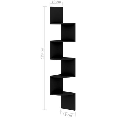 vidaXL Wall Corner Shelf Black 19x19x123 cm Chipboard
