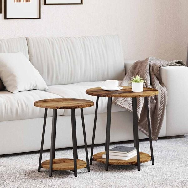 vidaXL Side Table Set with Shelf 2 pcs Old Wood and Black