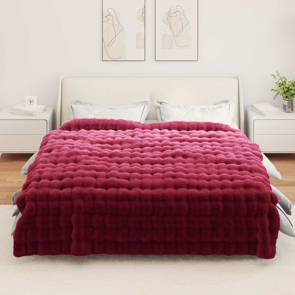 vidaXL Faux Rabbit Fur Blanket 4 pcs Bordeaux Red 240 x 270 cm