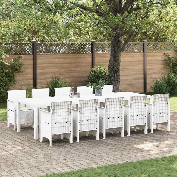 vidaXL Garden Dining Set 11 pcs White Poly rattan and Steel