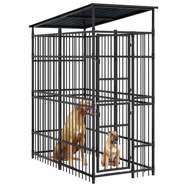 vidaXL Outdoor Dog Kennel with Roof Steel 1.84 m&sup2;