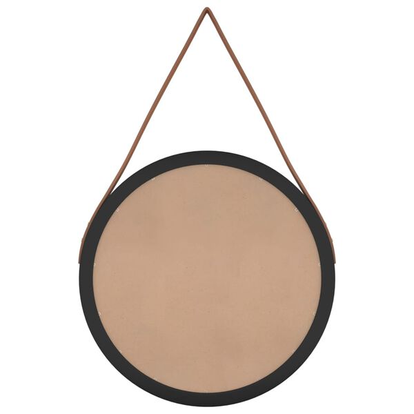 vidaXL Wall Mirror with Strap Black &Oslash; 35 cm