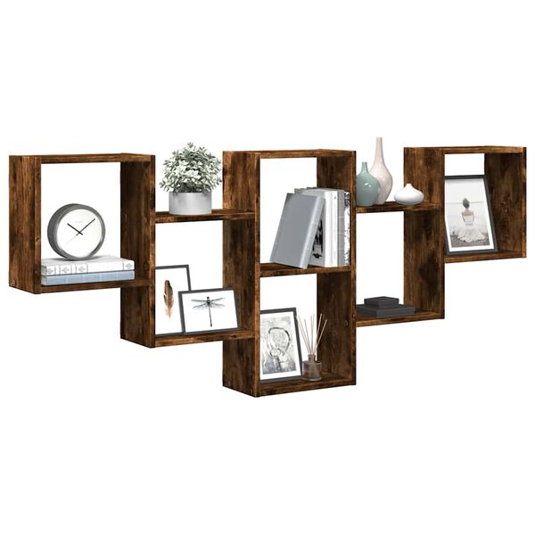 vidaXL Wall Shelf Smoked Oak 159x18x66 cm Engineered Wood