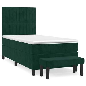 vidaXL Box Spring Bed with Mattress Dark Green 90x190 cm Velvet