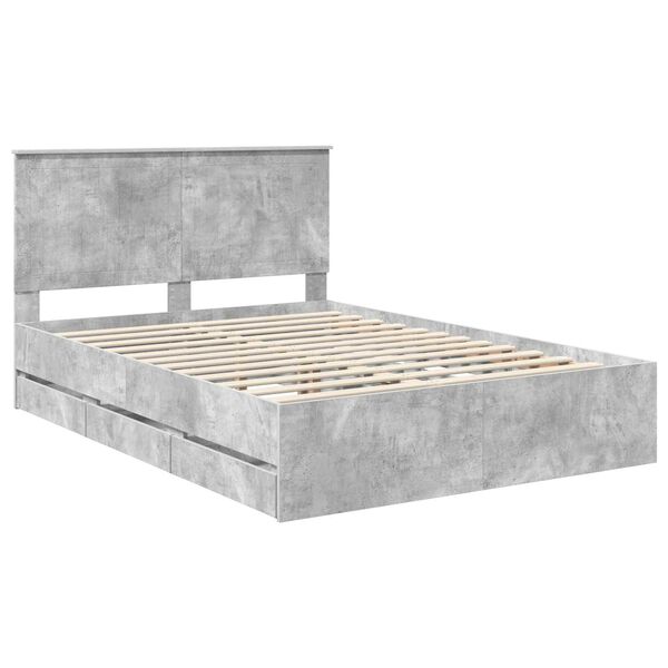 vidaXL Bed Frame with Drawer Concrete Grey 140 x 200 cm Engineer Wood