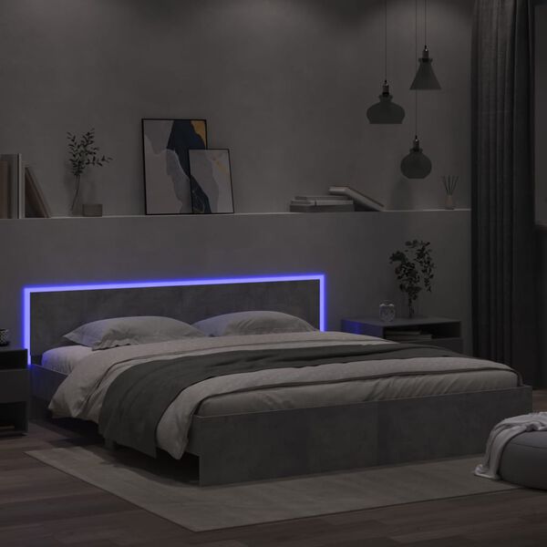 vidaXL Bed Frame with LED without Mattress Concrete Grey 200x200 cm