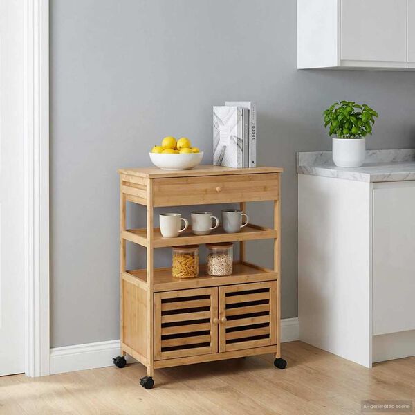 vidaXL Kitchen Trolley with Wheels Natural 59.5 x 36 x 82 cm Bamboo