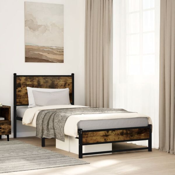 vidaXL Metal Bed Frame without Mattress Smoked Oak 90x190 cm Single