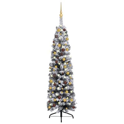 vidaXL Slim Pre-lit Christmas Tree with Ball Set Green 120 cm PVC
