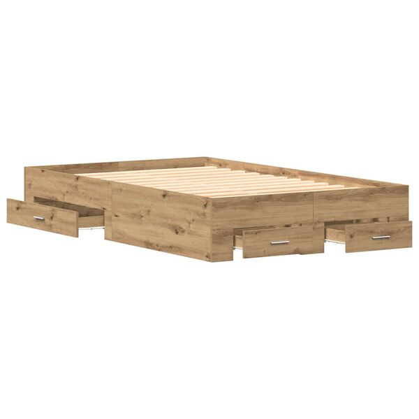 vidaXL Bed Frame with Drawer Artisan Oak 120 x 190 cm Engineered Wood