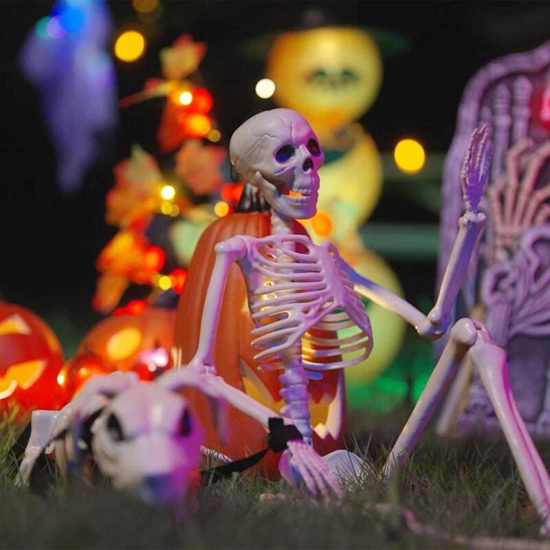 Halloween skeleton decoration set, white, displayed outdoors
