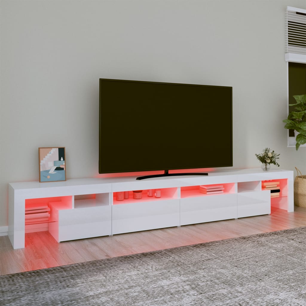 vidaXL TV Cabinet with LED Lights High Gloss White 260x36.5x40 cm