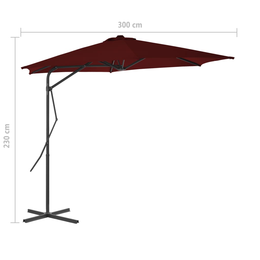 vidaXL Outdoor Parasol with Steel Pole Bordeaux Red 300x230 cm