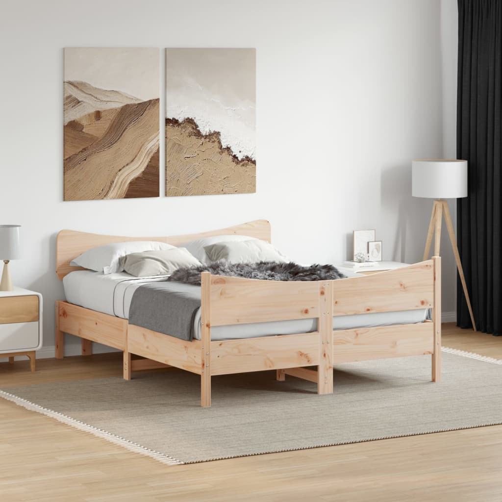 vidaXL Bed Frame with Headboard 140x190 cm Solid Wood Pine