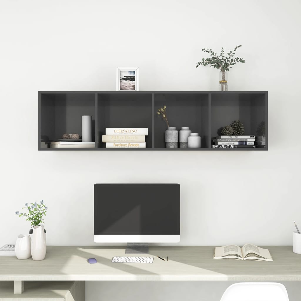 vidaXL Wall-mounted TV Cabinet High Gloss Grey 37x37x142.5 cm Engineered Wood