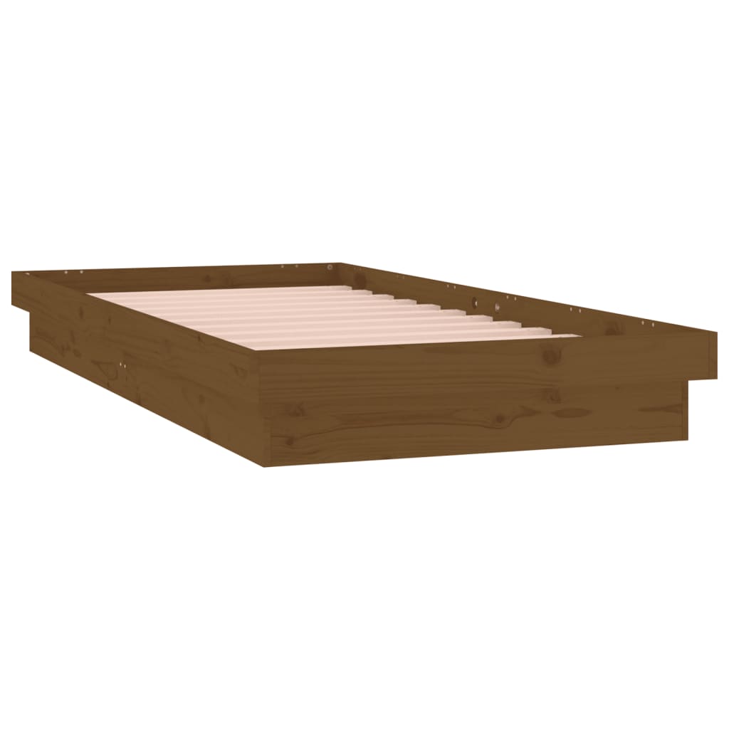 vidaXL LED Bed Frame Honey Brown 75x190 cm Small Single Solid Wood