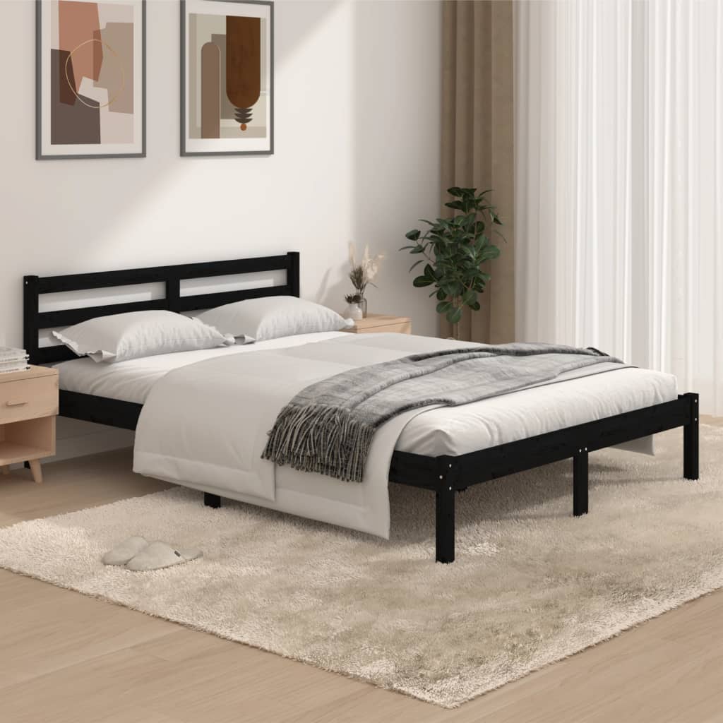 vidaXL Bed Frame Solid Wood Pine 135x190 cm Double Black