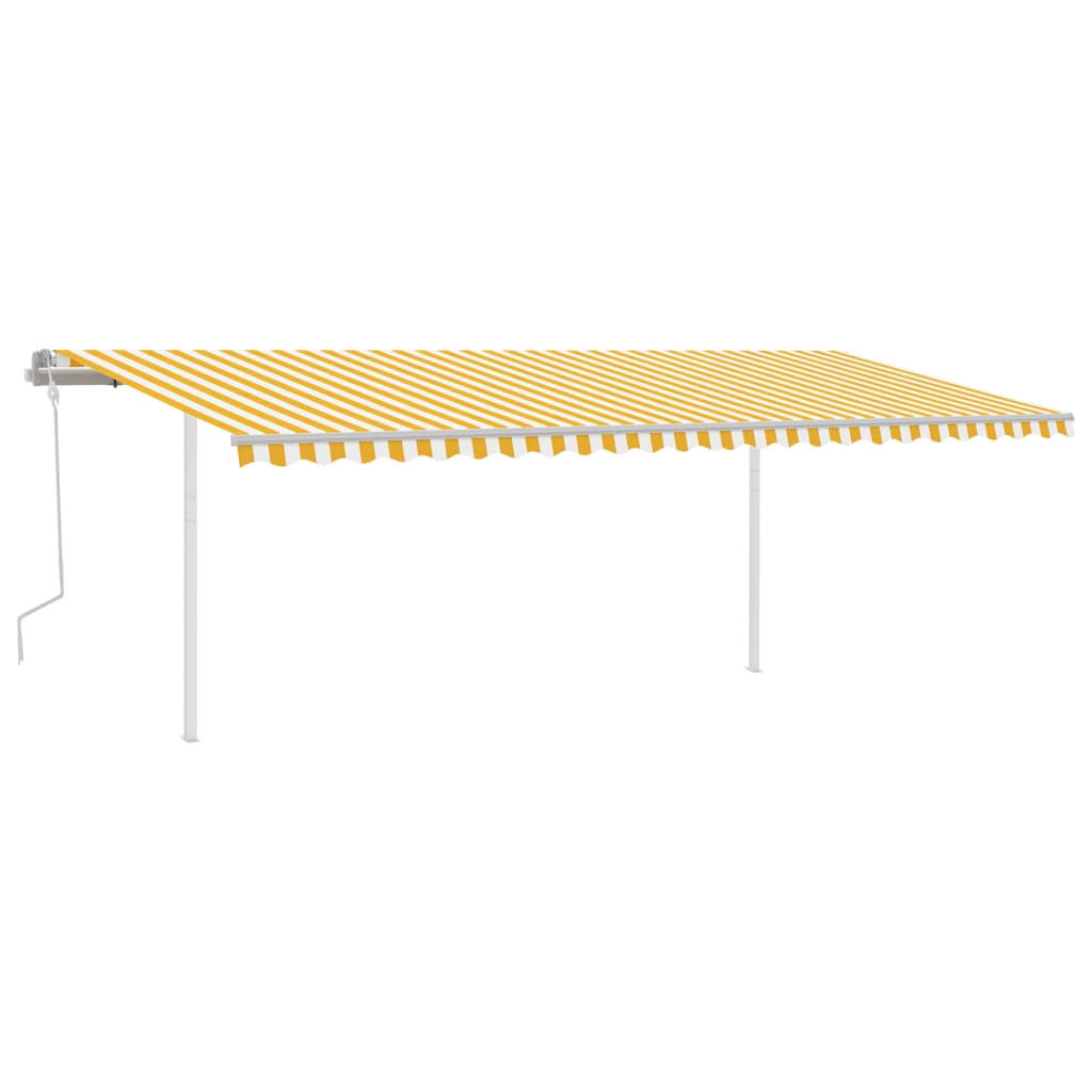 vidaXL Manual Retractable Awning with Posts 6x3.5 m Yellow and White