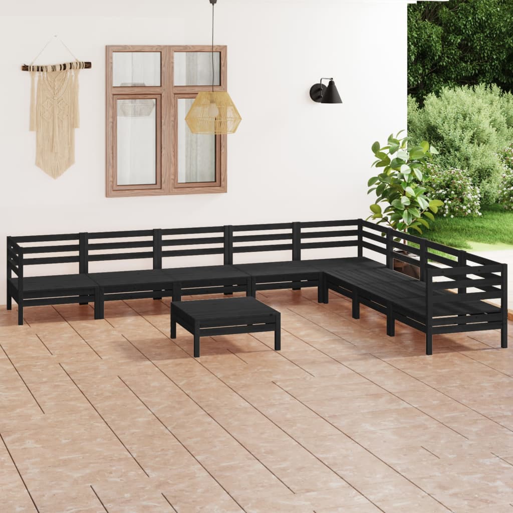 vidaXL 9 Piece Garden Lounge Set Solid Pinewood Black