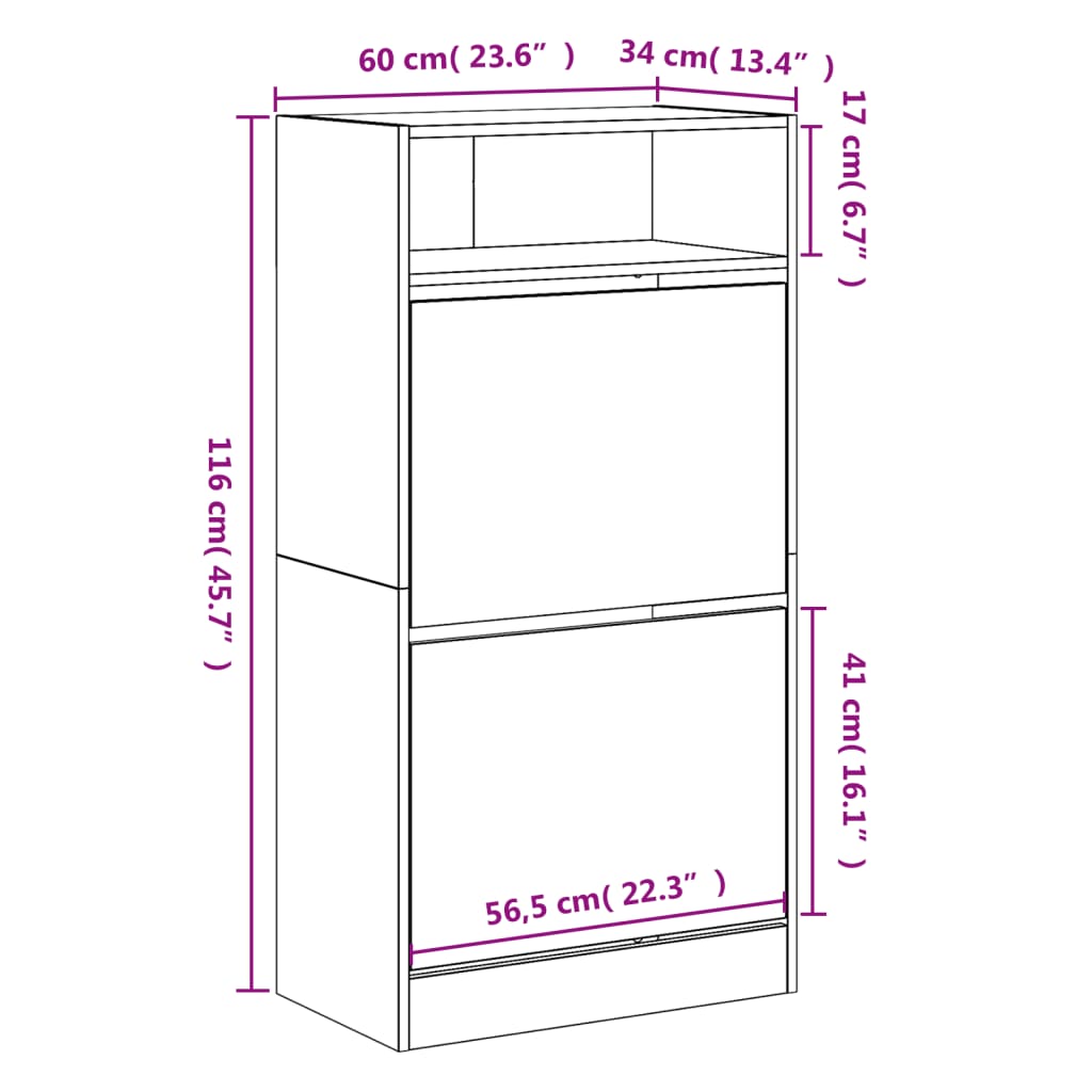 vidaXL Shoe Cabinet White 60x34x116 cm Engineered Wood