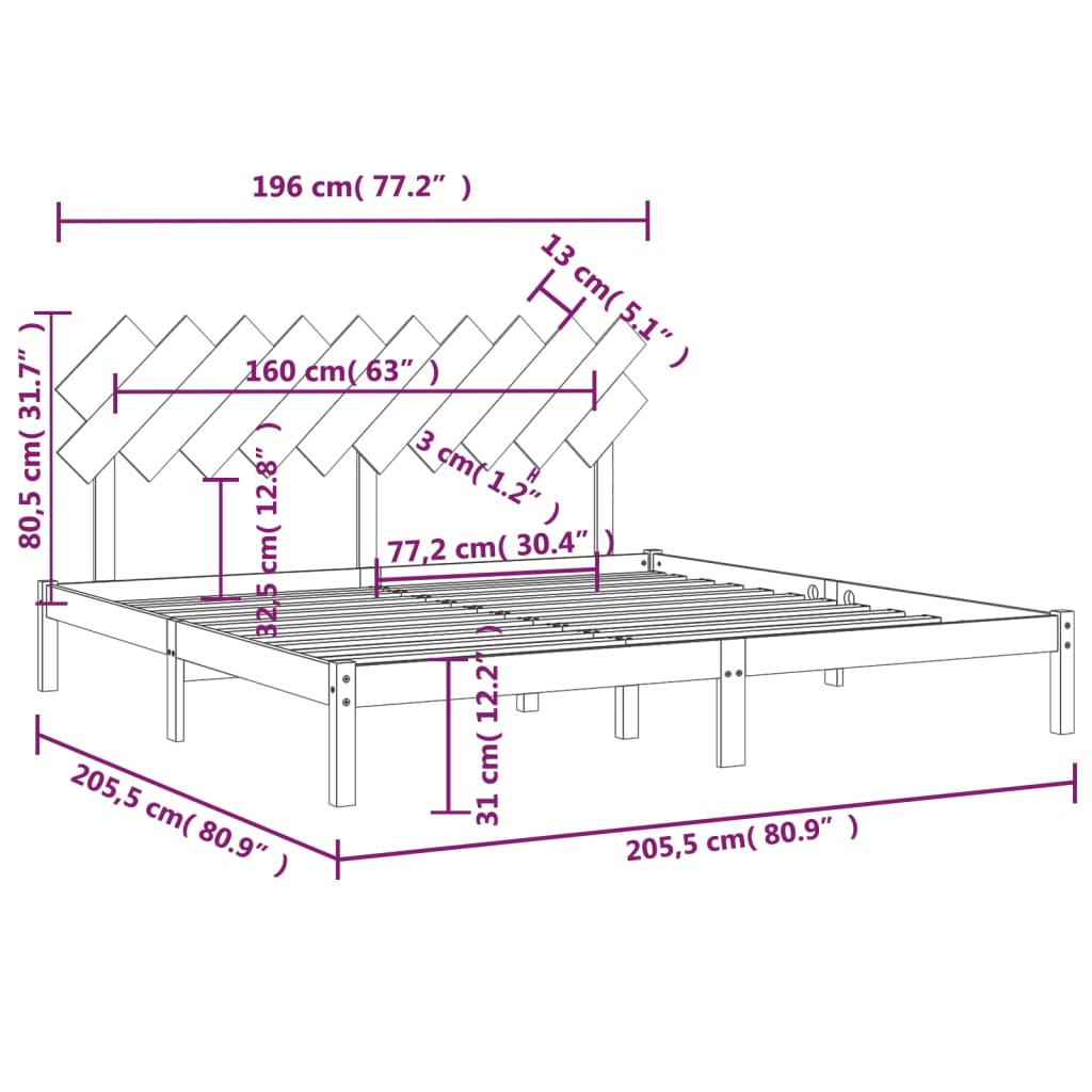 vidaXL Bed Frame Grey 200x200 cm Solid Wood