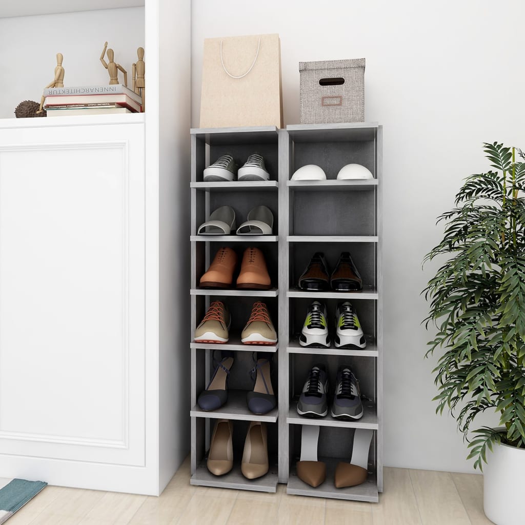 vidaXL Shoe Cabinets 2 pcs Concrete Grey 27.5x27x102 cm
