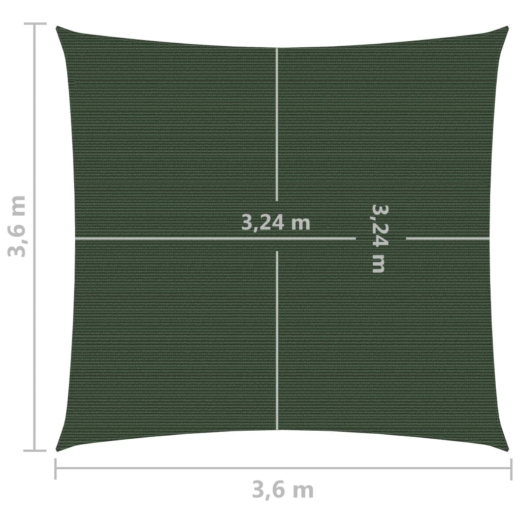 vidaXL Sunshade Sail 160 g/m² Dark Green 3.6x3.6 m HDPE