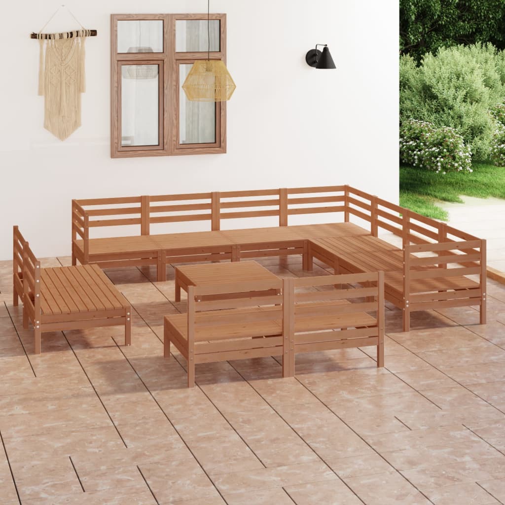vidaXL 12 Piece Garden Lounge Set Solid Wood Pine Honey Brown