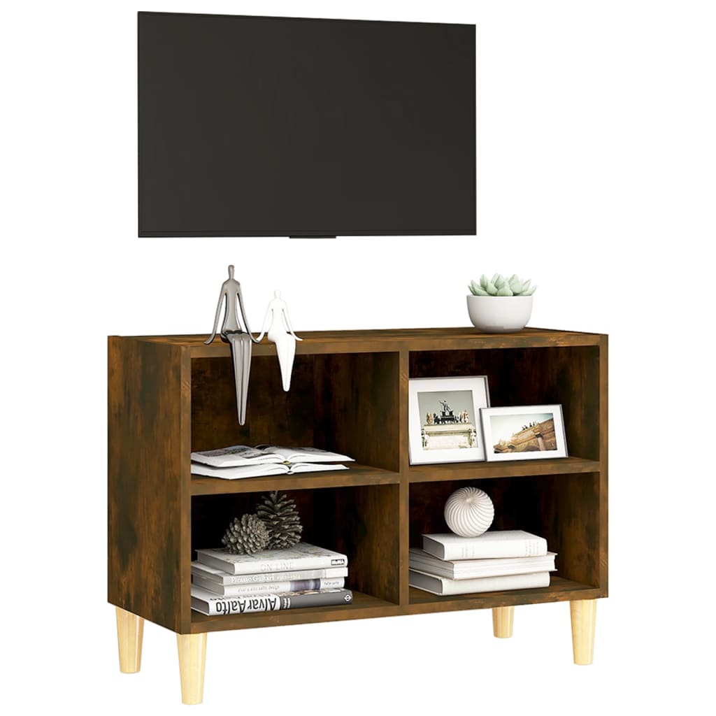 vidaXL TV Cabinet with Solid Wood Legs Smoked Oak 69.5x30x50 cm