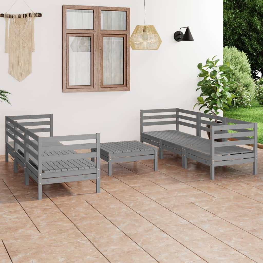 vidaXL 7 Piece Garden Lounge Set Grey Solid Pinewood