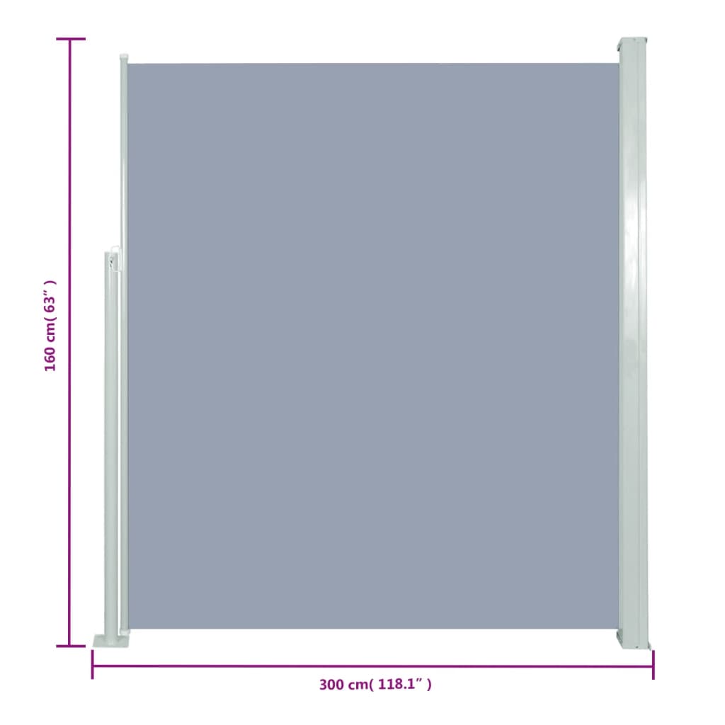vidaXL Patio Retractable Side Awning 160x300 cm Grey