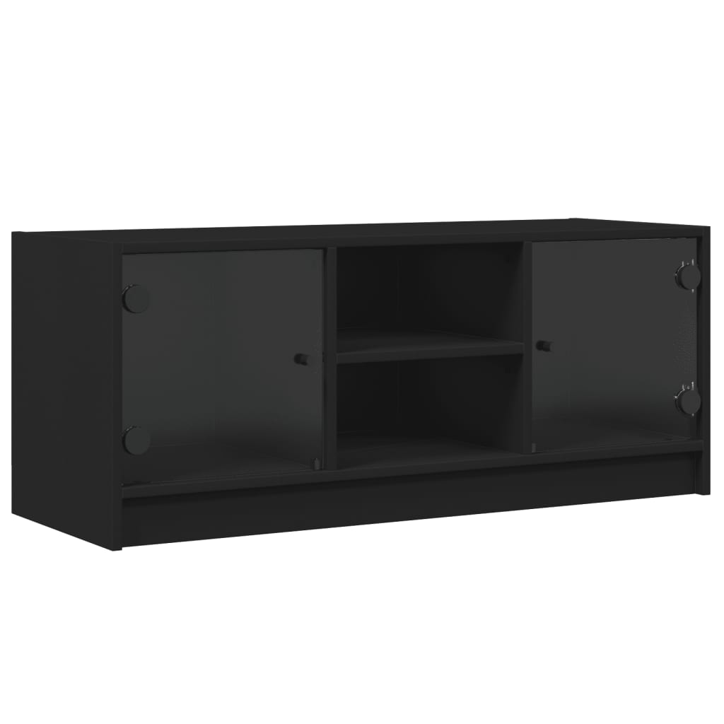 vidaXL TV Cabinet with Glass Doors Black 102x37x42 cm