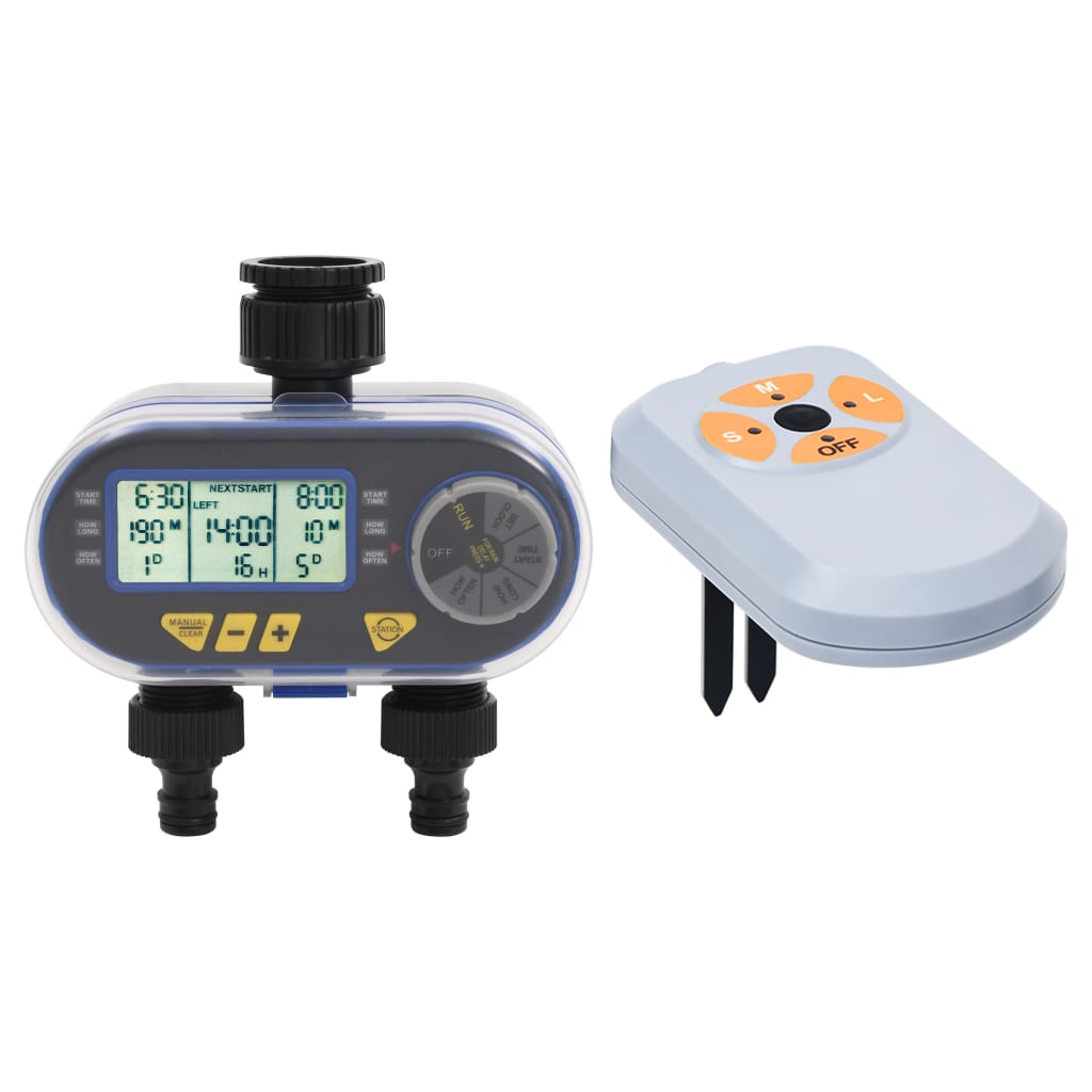 vidaXL Digital Water Timer with Dual Outlet and Moisture Sensor