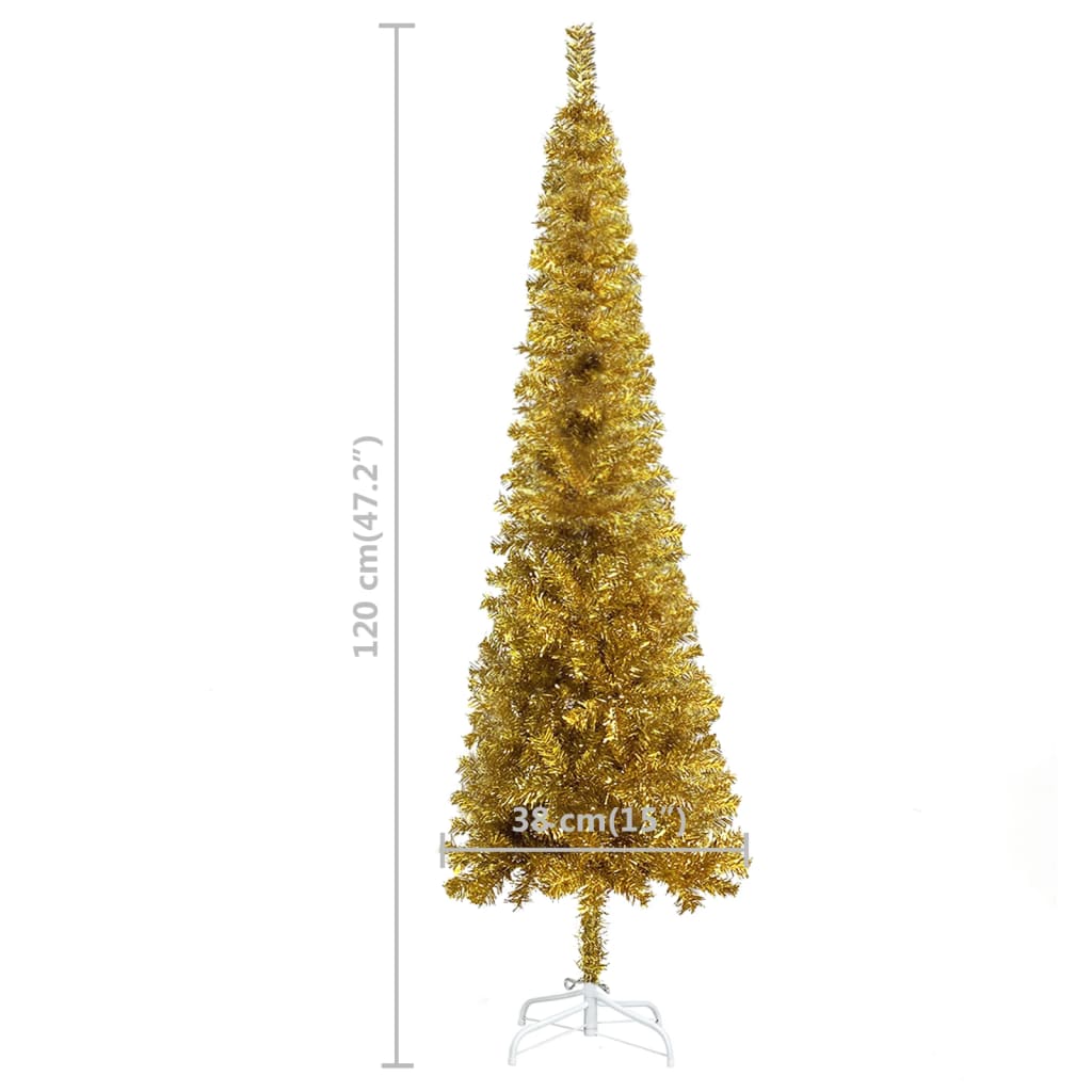 vidaXL Slim Pre-lit Christmas Tree Gold 120 cm
