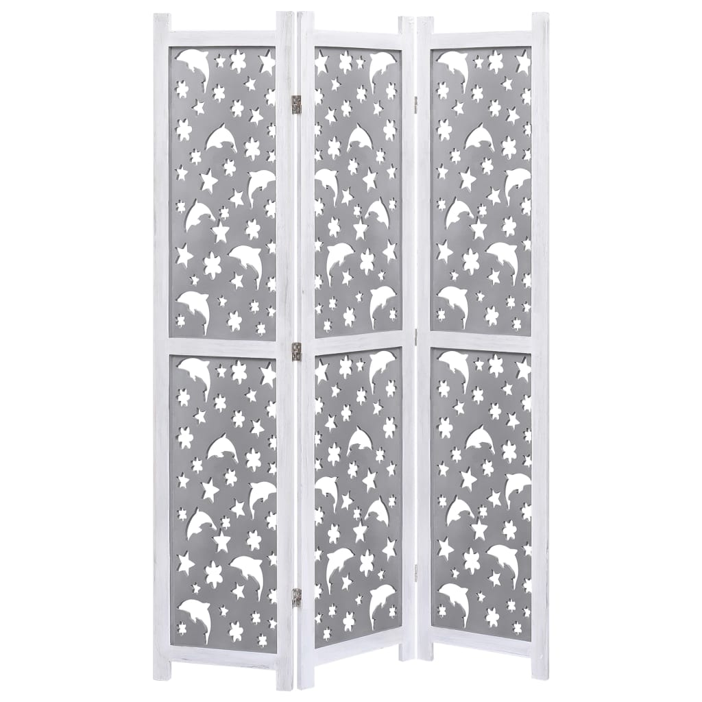 vidaXL 3-Panel Room Divider Grey 105x165 cm Solid Wood