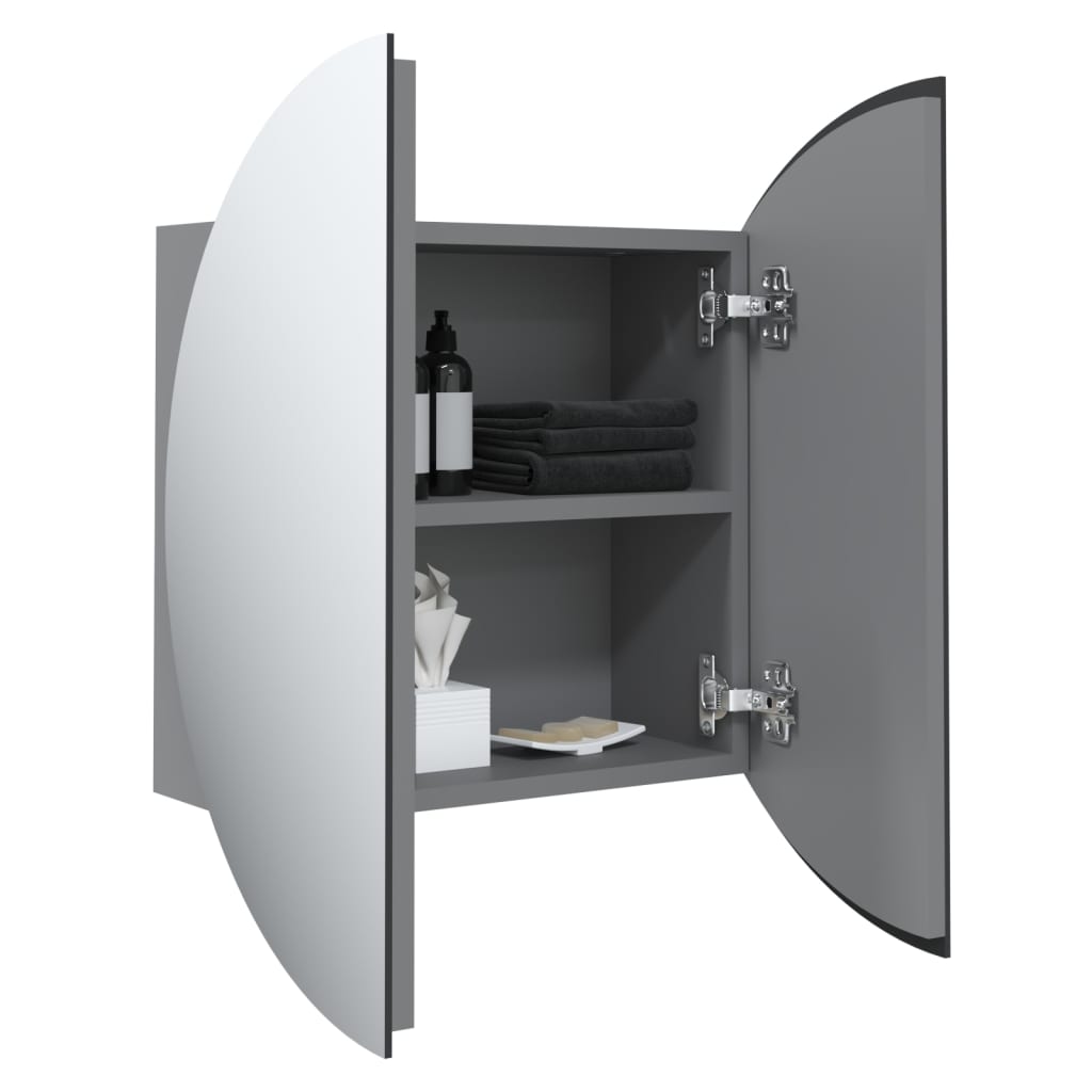 vidaXL Bathroom Cabinet with Round Mirror&LED Grey 40x40x17.5 cm