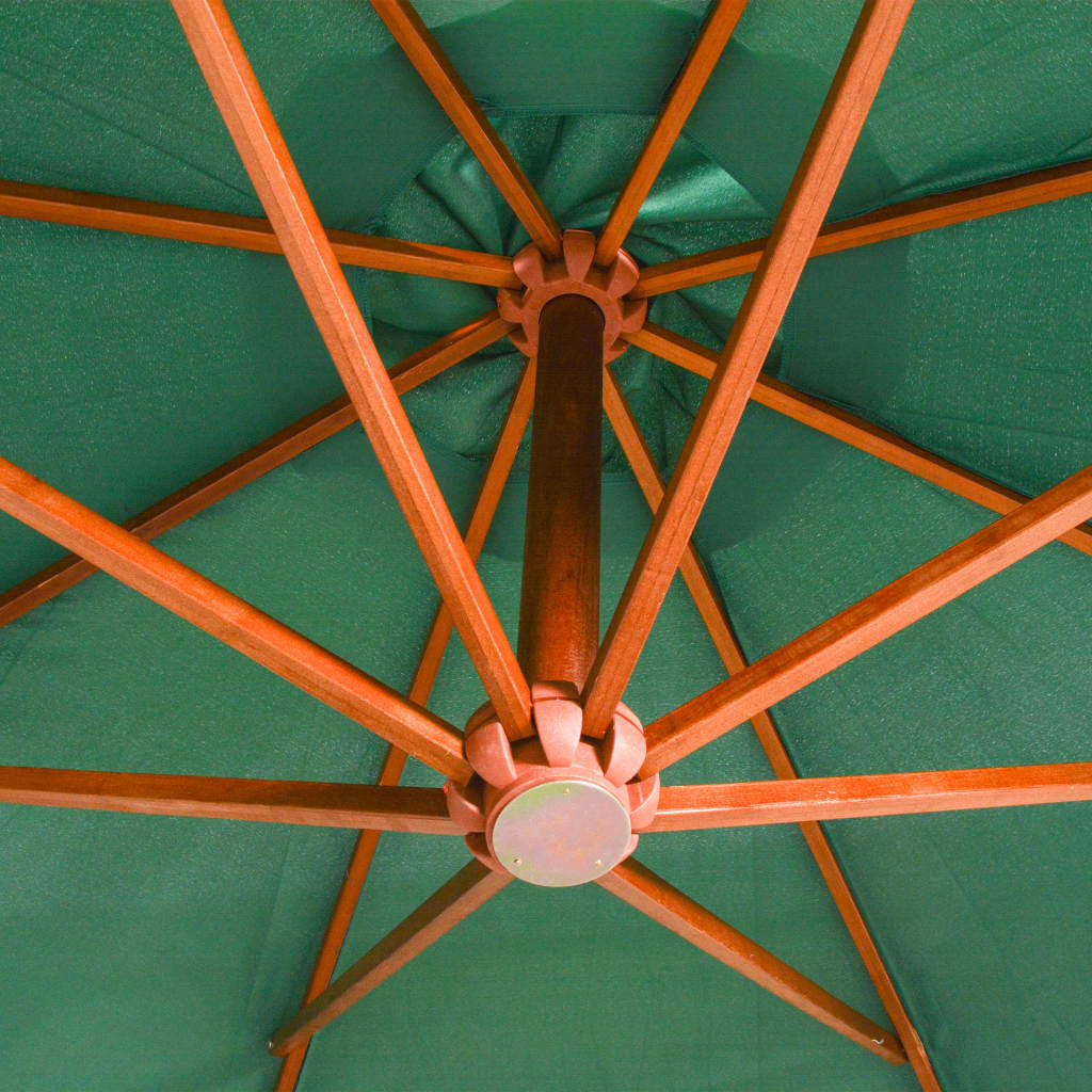 vidaXL Hanging Parasol 350 cm Wooden Pole Green