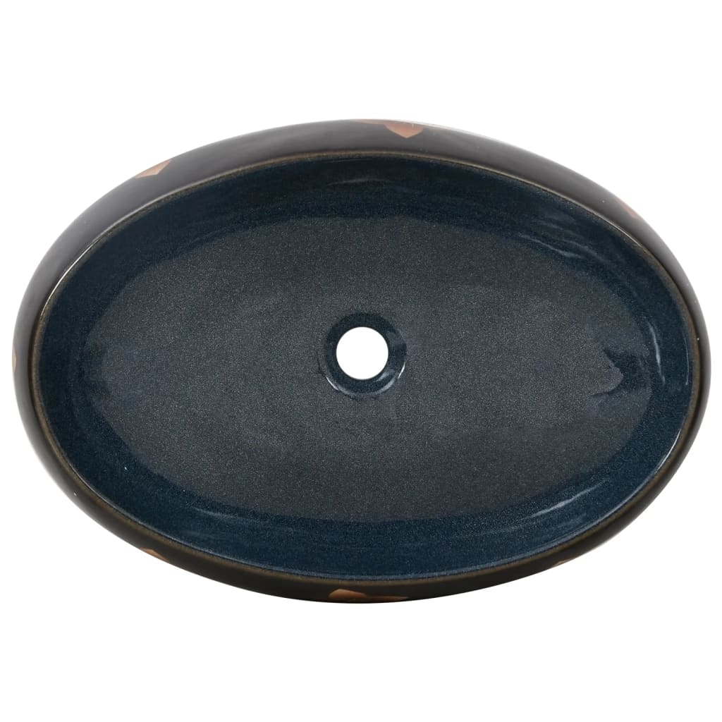 vidaXL Countertop Basin Black and Blue Oval 59x40x15 cm Ceramic