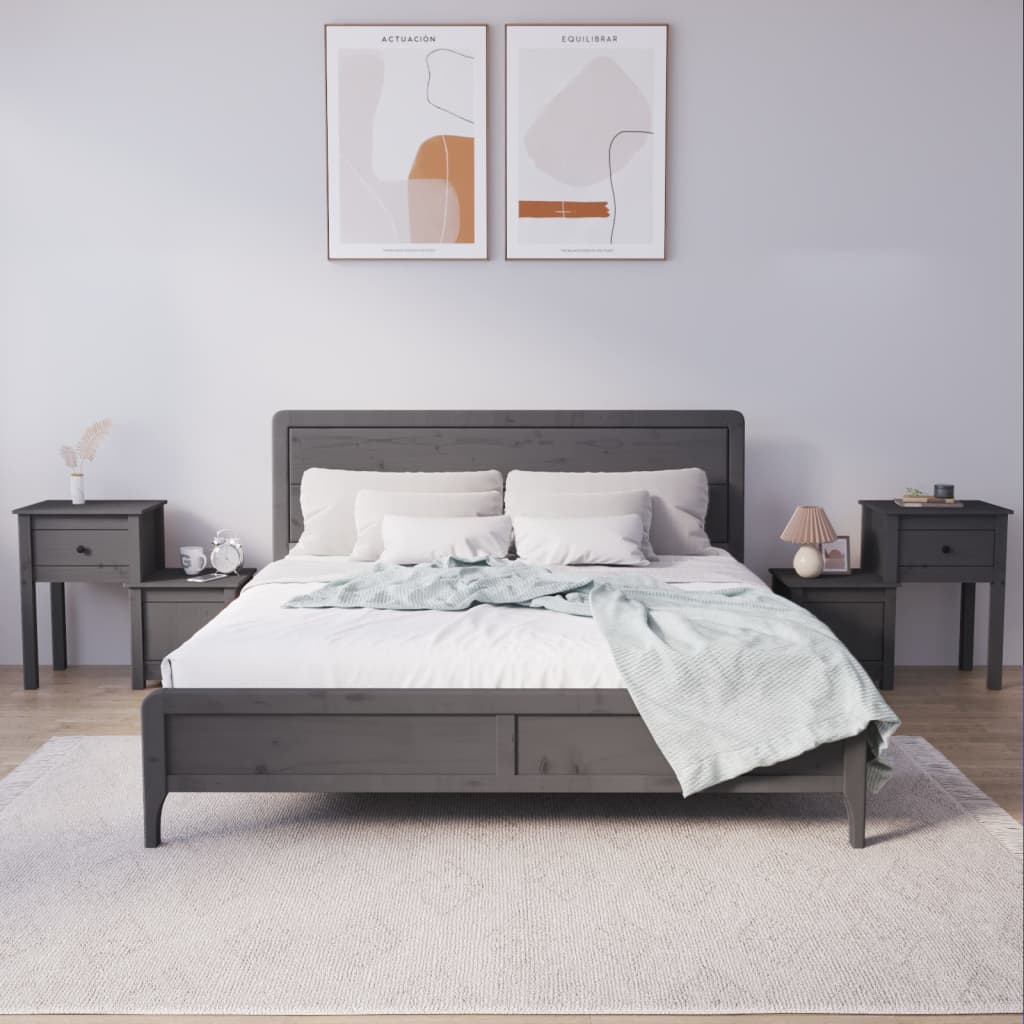 vidaXL Bedside Cabinet 2 pcs Grey 79.5x38x65.5 cm Solid Wood Pine