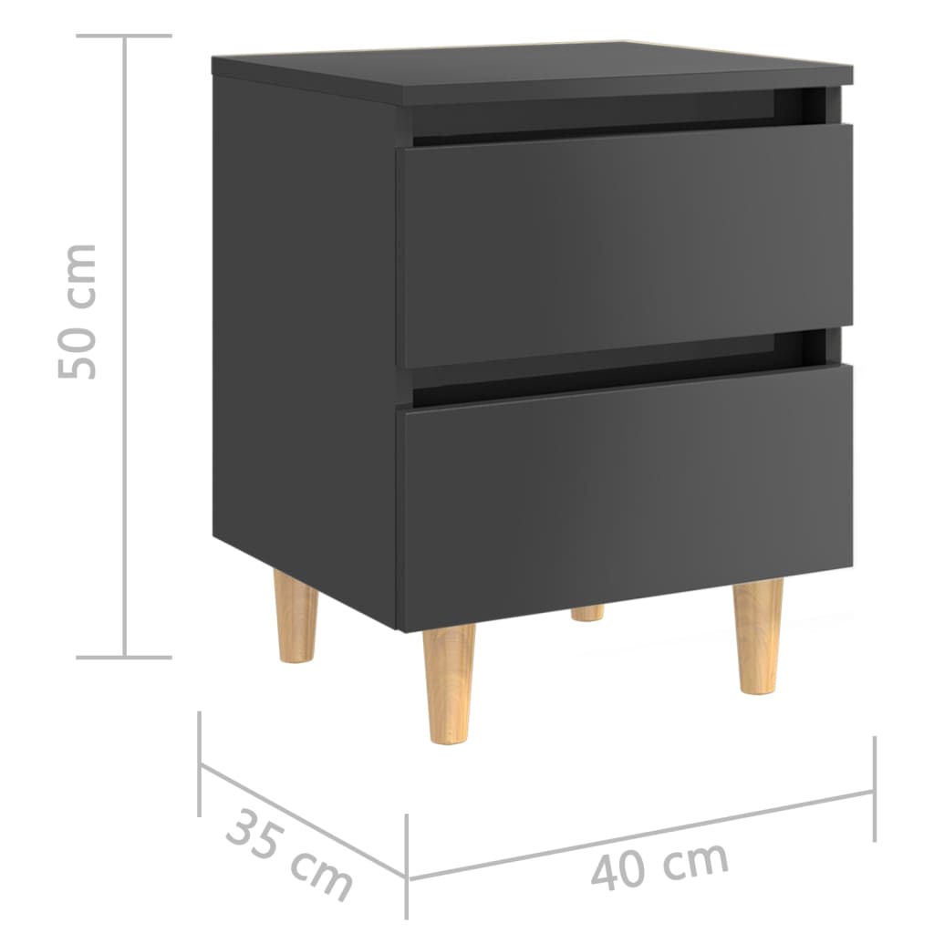 vidaXL Bed Cabinet & Solid Pinewood Legs High Gloss Grey 40x35x50cm