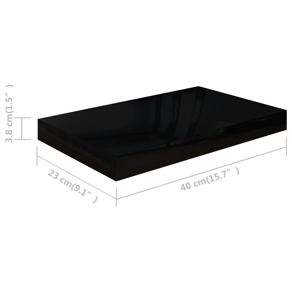 vidaXL Floating Wall Shelf High Gloss Black 40x23x3.8 cm MDF
